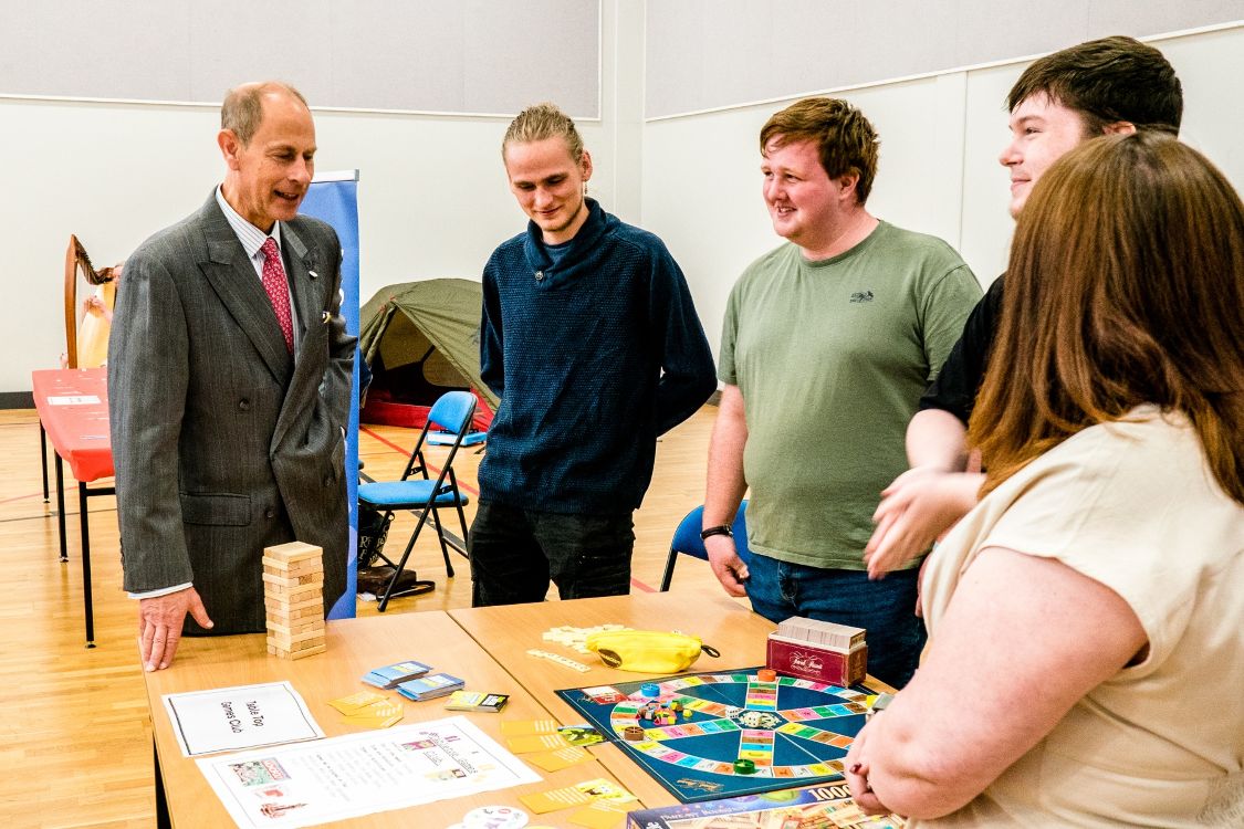 The Duke meets SERC students who have set up a board games club on SERC Newtownards Campus