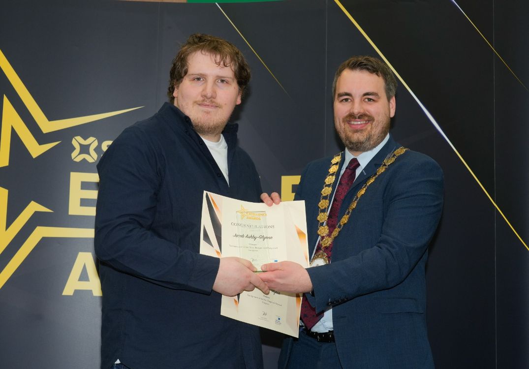 Jacob Ashby-Glynne, Joint winner of  Entrepreneur of the Year with  Mayor of Ards and North Down, Cllr  Alister Cathcart, Award sponsored by Ards & North Down Borough Council.