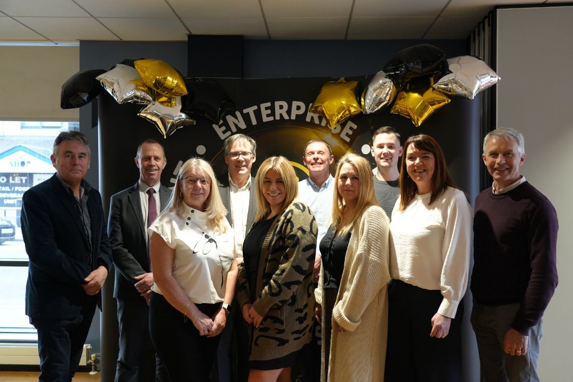 Stephen McGorrian, Horatio Group; Philip McCrickard, McGrady Financial Services; Ciara Douglas, Making Memories for You; Paul Walsh, SERC, Georgine Crothers, Georgine Crothers Hair Graduates; Brian Morrow, Department for Communities; Anthea Hamill, Go Succeed;  Pierce Crane, Tattoos by Pierce and Nicolas McCrickard, County Down Rural Community Network.