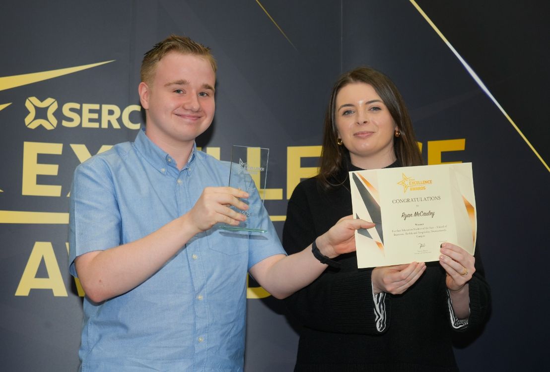 Ryan McCauley FE Student of the Year for School of Business with Louise McAteer from ASOS