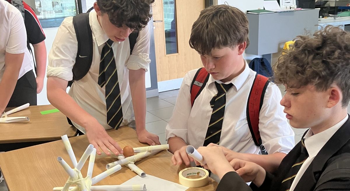 Pupils prepare for the egg drop challenge