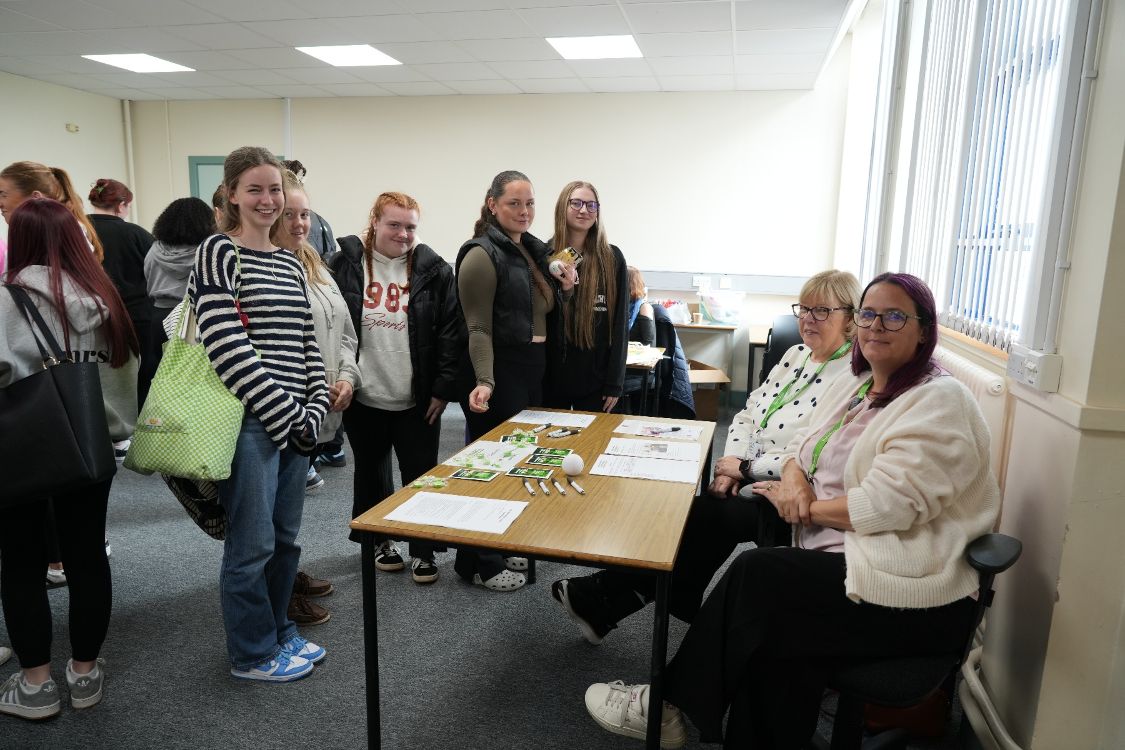 Emma Elliott, Kacey Bowman Kenzie Moore , Annie Magee and Namoie Smyth with Heather Frazell and Debbie Turkington from Shaftesbury