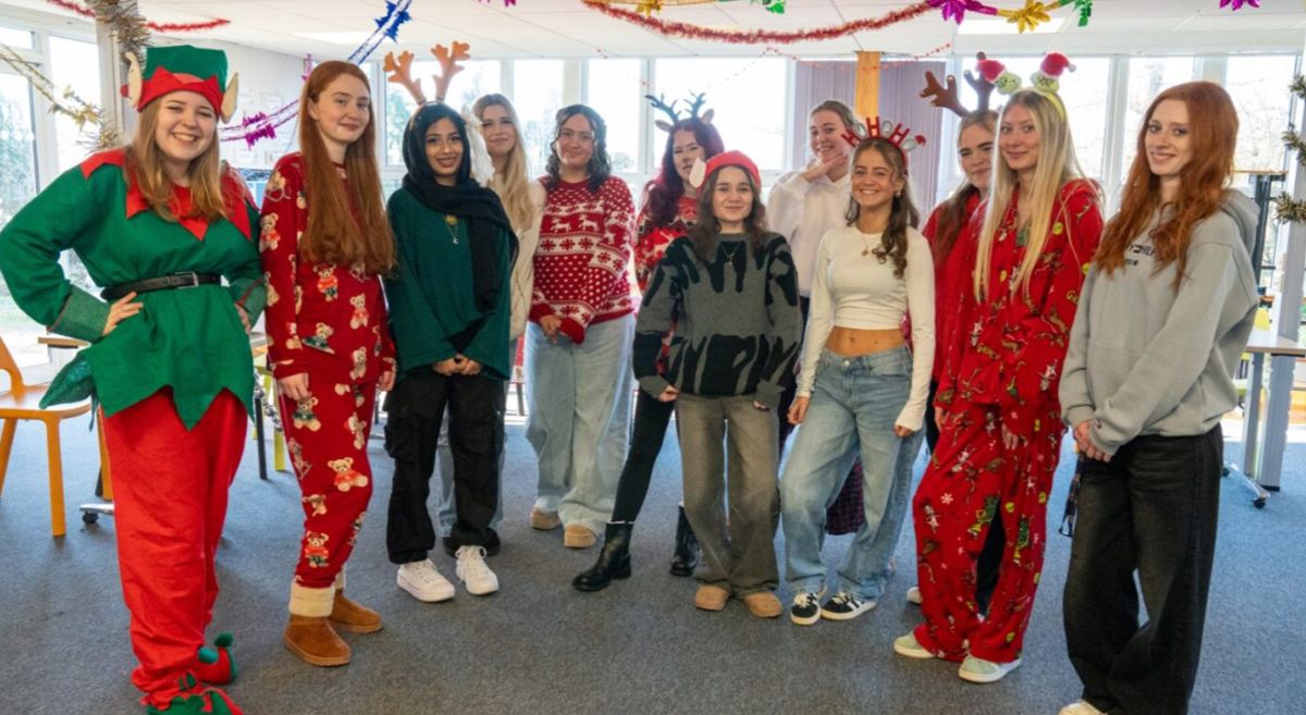 Picture of health and social care students in festive clothing
