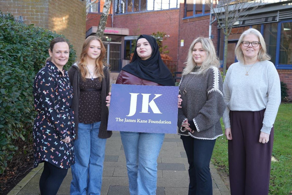 (L-R) Trudy Patterson, Curriculum Manager – Engineering, with students who have been awarded James Kane Foundation Scholarships to help support their studies at SERC’s Bangor Campus, Meg Larmour (20, Bangor)  and Marwa Karoum (22, Bangor), both Level 3 Advanced Tech in Applied Science; and Lena Swietek (19, Bangor), Pearson BTEC HNC in Applied Sciences, with Dr Susan Gillen, Curriculum Manager - Applied Science & Animal Management.