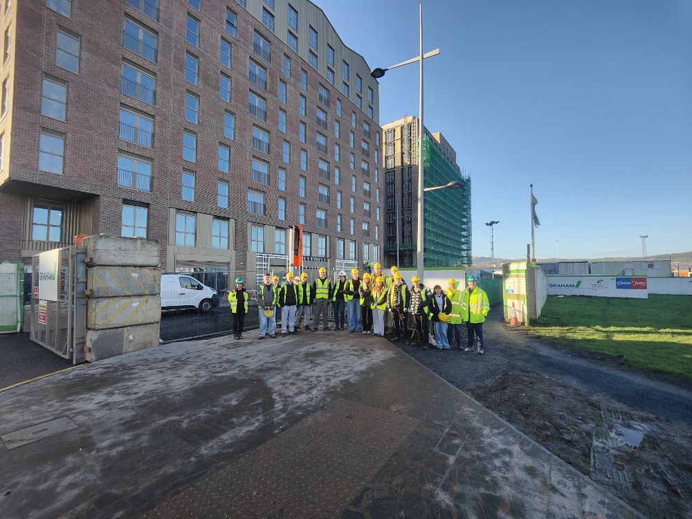 Construction and Civil Engineering students just outside the Loftlines site.