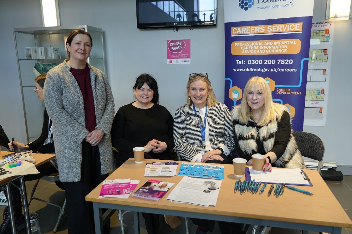 Shirley Moore, Careers Manager SERC with Sharon O’Reilly, Alison Kennedy and Eileen Arnold, from Careers Service, DfE.