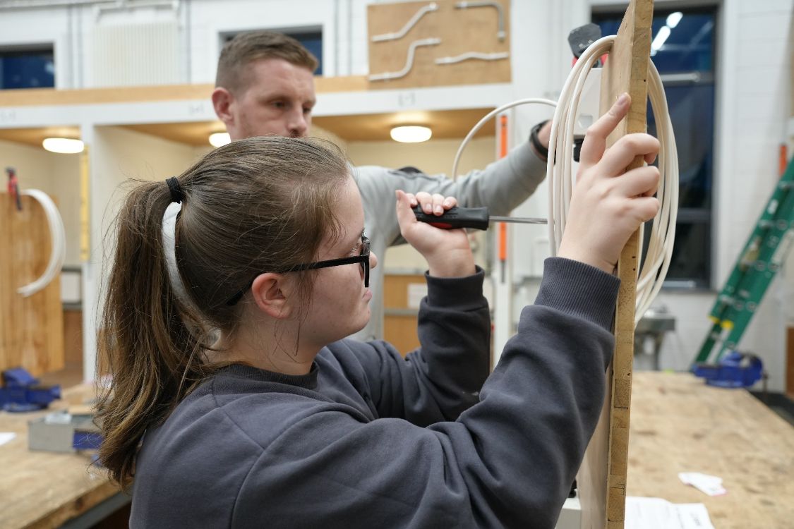 Aoife Shannon (15, Belfast) from Malone College with SERC Tutor Christopher Patterson
