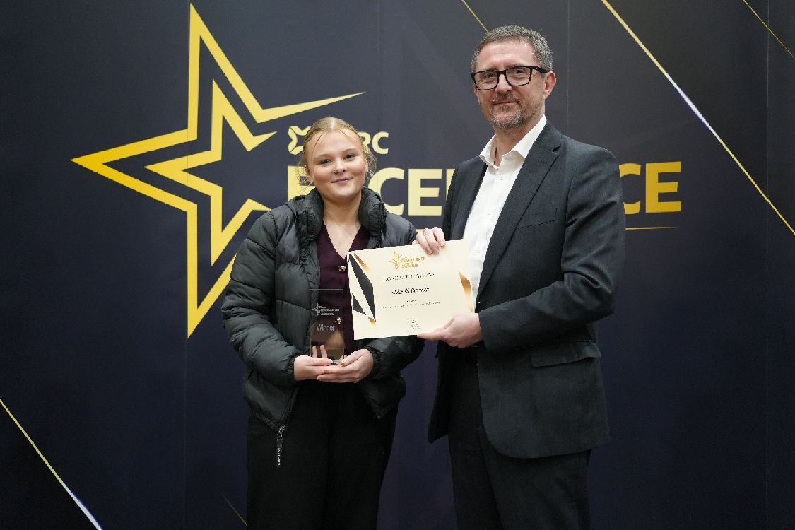 Abbie McCormick (Cloughey) Overall Trainee of the Year (Newtownards Campus with Tommy Martin.