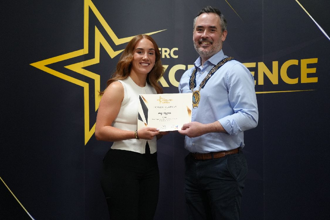 Amy Higgins (Ballymartin), Overall Apprentice of the Year for Downpatrick Campus and Apprentice of the Year for the School of Built Environment, sponsored by Newry, Mourne and Down Labour Market Partnership and presented by Councillor Philip Campbell, Chair of Newry Mourne and Down District Council.