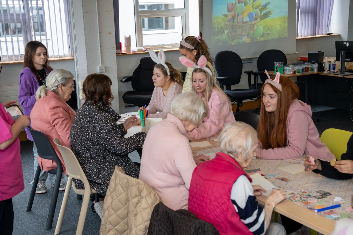 Level 2 Health and Social Care students and residents from Oakmont Lodge, Bangor