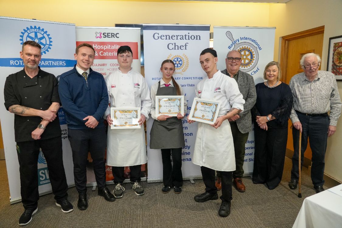 Picture of the SERC Downpatrick team with their certificates, along with judges and sponsors