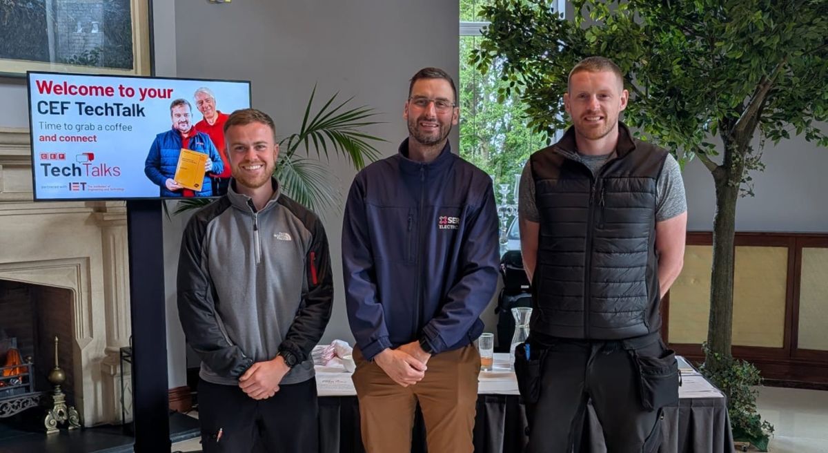 Thomas Page, Electrical installation technician, with Jonathan Thompson, and  Chris Patterson, both Electrical Installation Lecturers