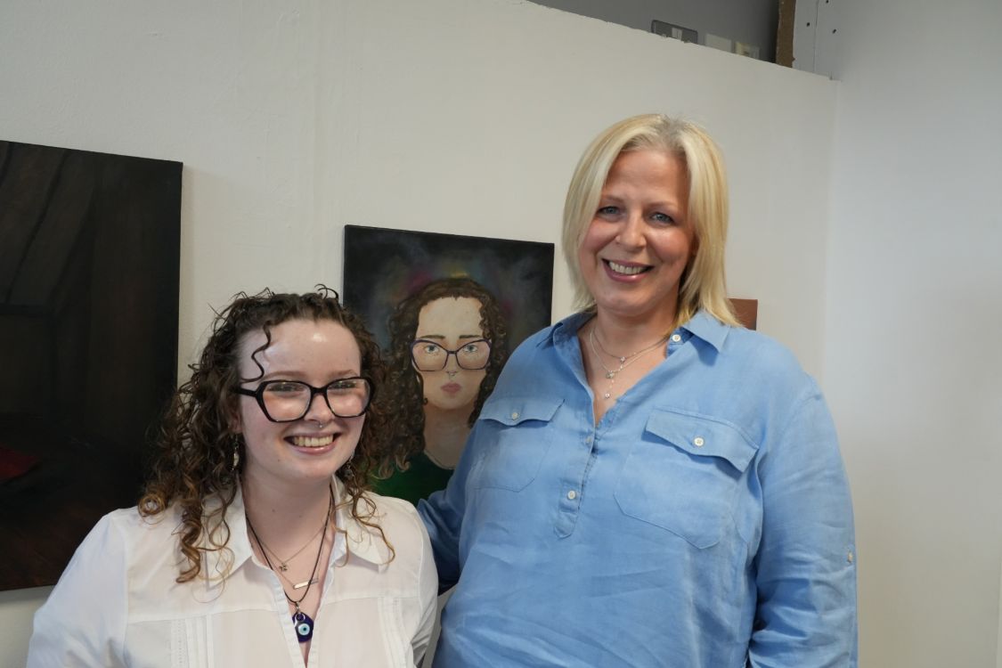 Student Masie Harris from the Level 3 OCR Art & Design with Kerri-Ann Ross, Art Lecturer.
