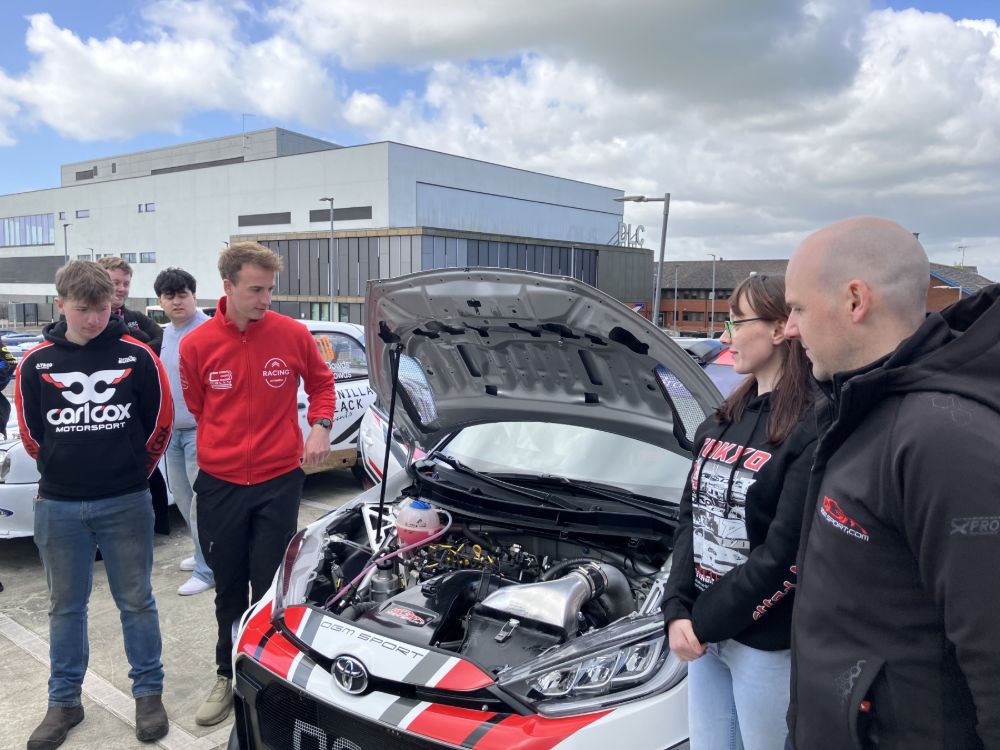 Motorsport students get a look under the bonnet of a rally car
