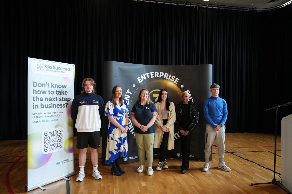 SERC students with representatives of Lisburn Castlereagh City Council and Young Enterprise NI before the workshop 