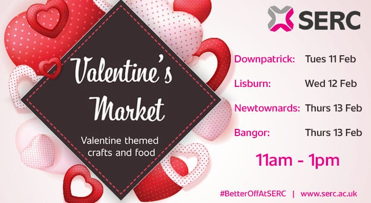 The Valentine's Fair will be taking place at the Bangor campus on Thursday 13th of February from 11am to 1pm.