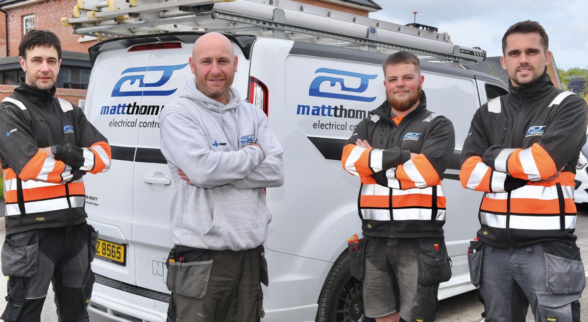 SERC Lecturer Matt Thompson, 2nd left, with colleagues Awarded Small Electrical Contractor of the Year 