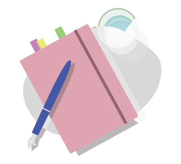 Graphic of an notebook and pen ready to start making notes